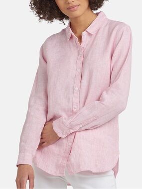 Barbour Marine Shirt 100% Linen Relaxed Fit Pink Pinstripe Sz 4